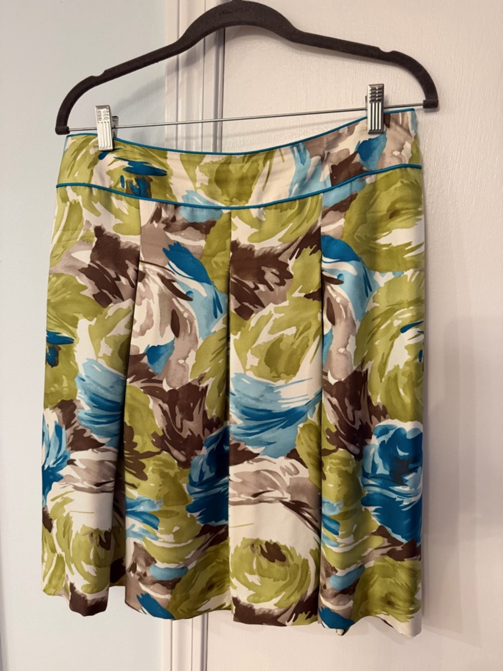 Talbots Silk Floral Skirt in Green, Blue & Brown
